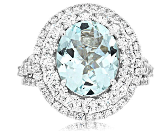 14kw Oval Aqua Diamond Ring