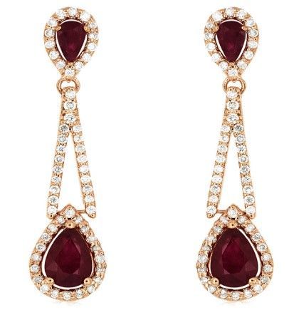 14k Rose Gold Ruby and Diamond Dangle Earrings