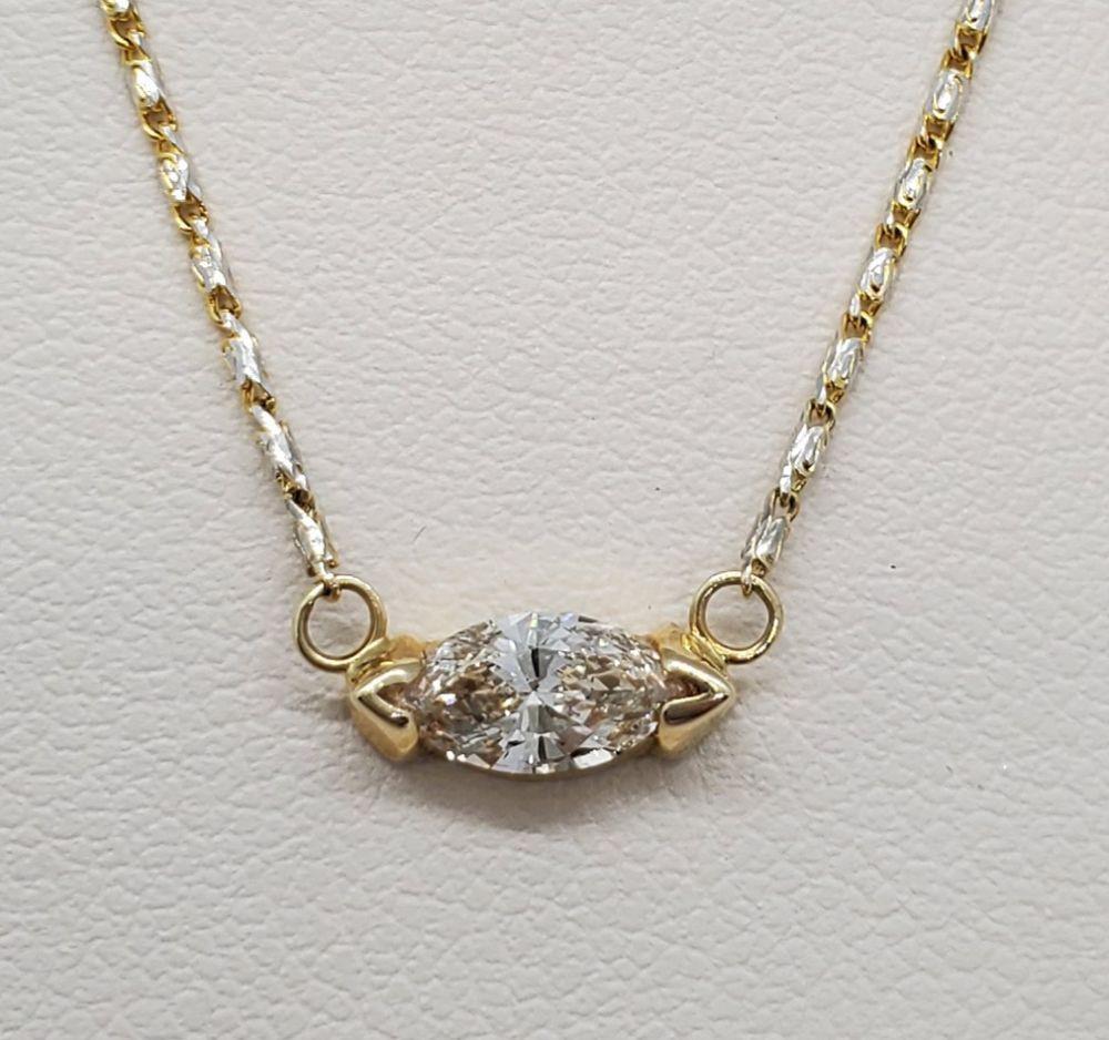 14k Two Tone Marquise Diamond Pendant