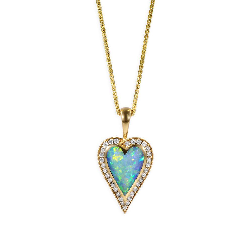 14k Opal and Diamond Heart Pendant