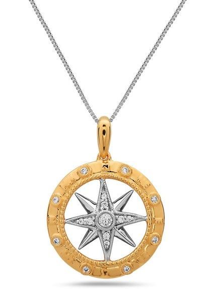 14k Yellow and White Gold Diamond Compass