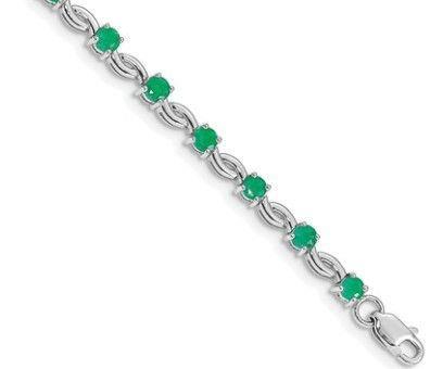 14k White Gold Emerald Link Bracelet