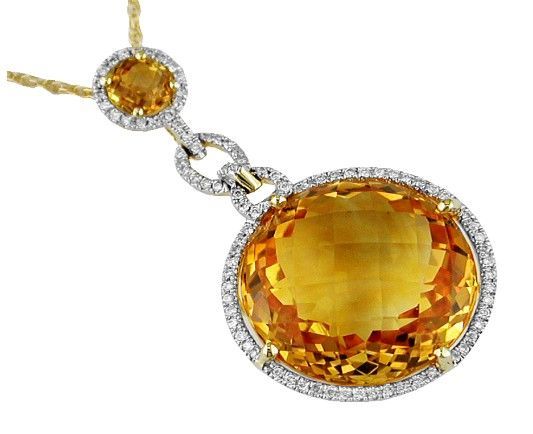 14KY Citrine Diamond Pendant