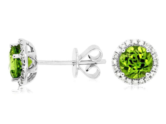 14kw Peridot Diamond Halo Earrings