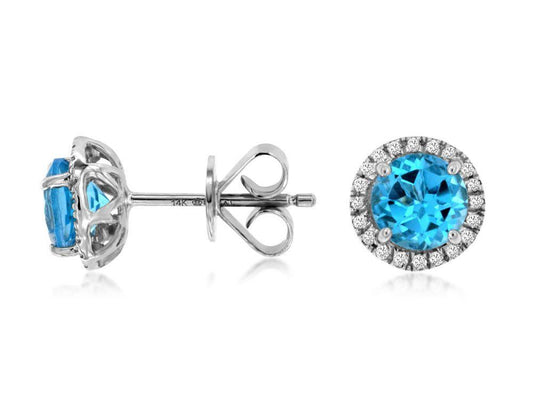 14kwg Diamond Blue Topaz Earrings