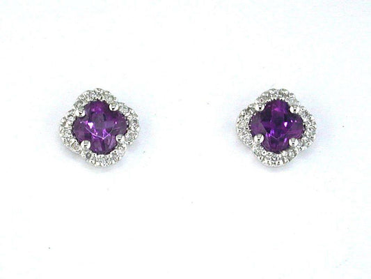 14kw Diamond Amethyst Halo Earring