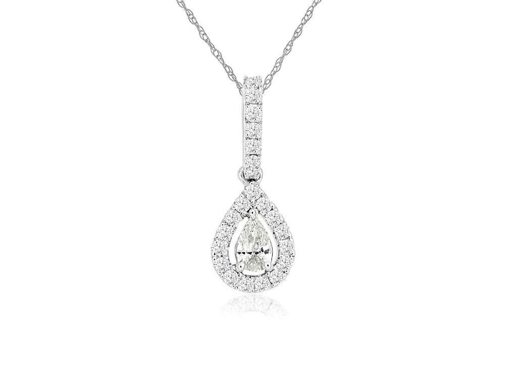 14kw Pear Shape Diamond Halo Pendant