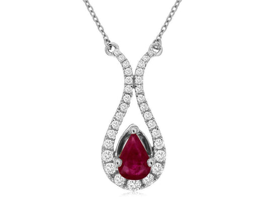 14kw Pear Ruby Diamond Pendant