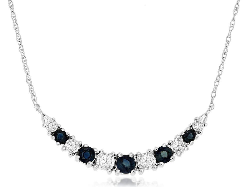 14kw Diamond Sapphire Curved Bar Necklace