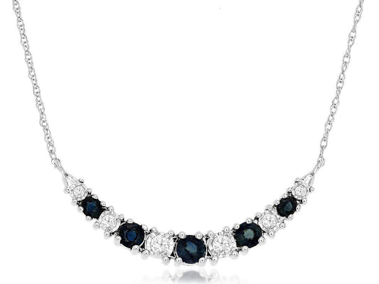 14kw Diamond Sapphire Curved Bar Necklace