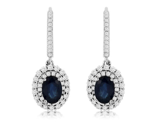 14kw Oval Sapph Diamond Dangle Earring