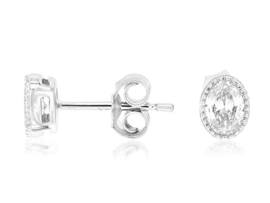 14kw Oval Diamond Halo Earrings