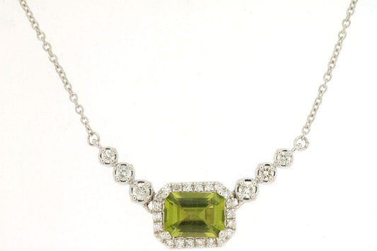 14kw Radiant Cut Peridot and Diamond Necklace