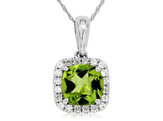 14kw Cushion Peridot Halo Pendant