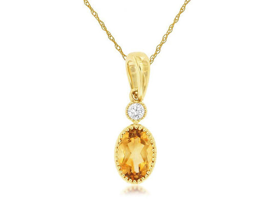 14ky Oval Citrine and Diamond Pendant