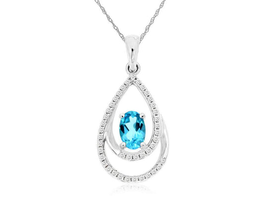 Fancy 14kw Blue Topaz and Diamond Pendant