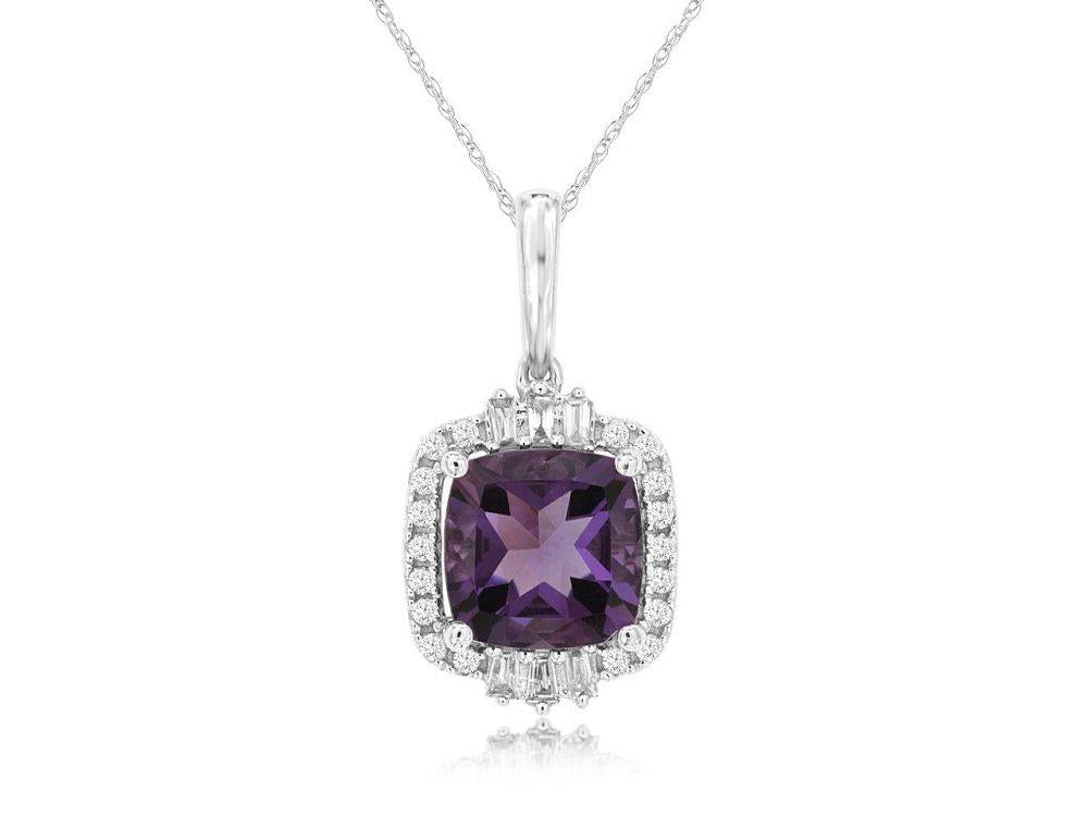 14kw Square Amethyst and Diamond Pendant