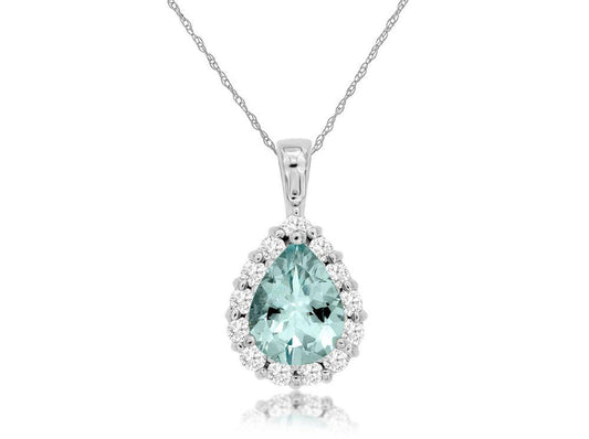 14kw Pear Shape Aquamarine Diamond Pendant