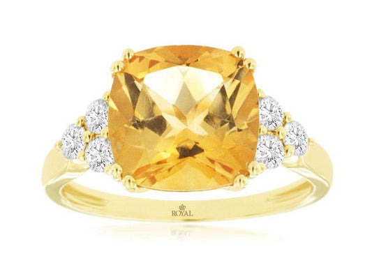 14ky Cushion Citrine and Diamond Ring