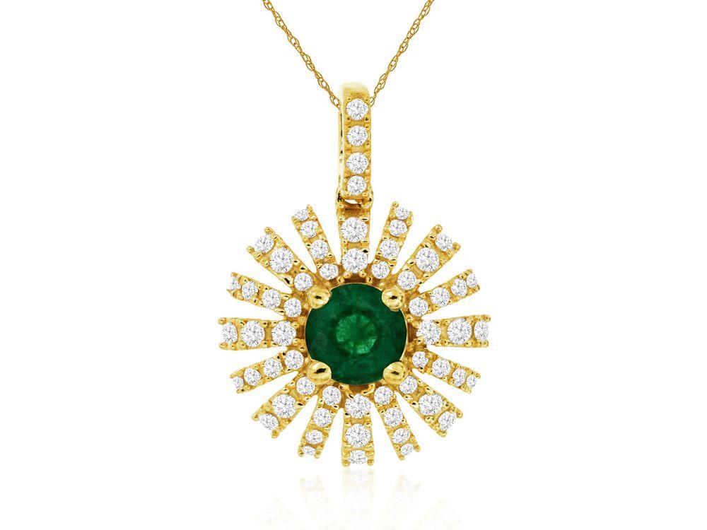 14ky Emerald and Diamond Starburst Pendant