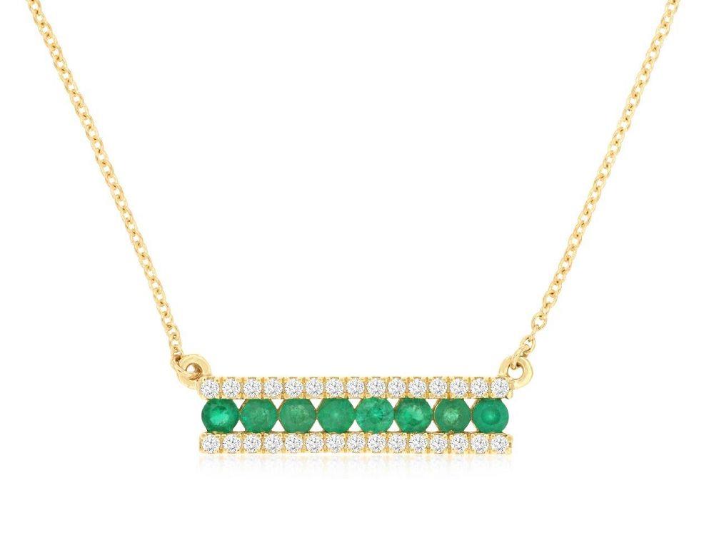 14ky Emerald and Bar Diamond Bar Necklace