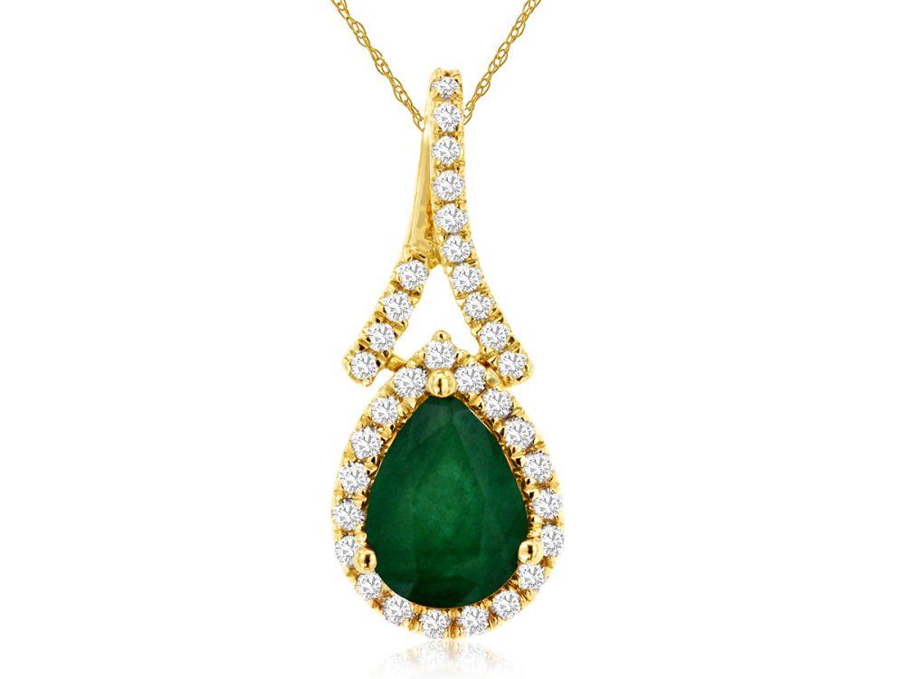 14ky Pear Shape Emerald and Diamond Pendant