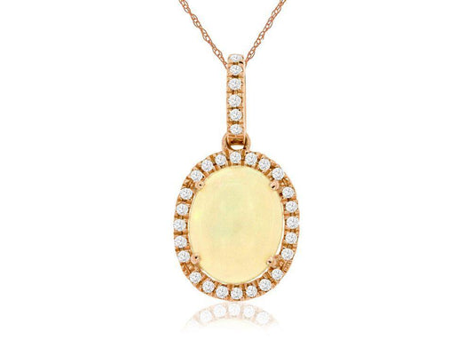 14kr Oval Opal Diamond Halo Pendant