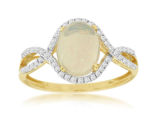 14ky Oval Opal and Diamond Ring