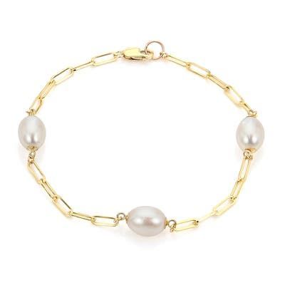 14ky Paperclip Pearl Bracelet