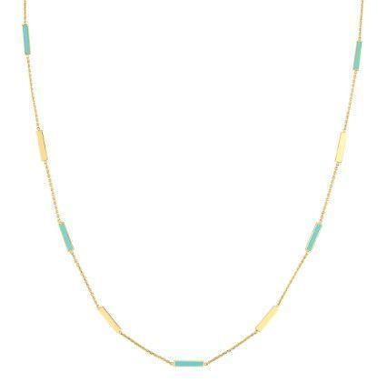 14ky Turq Enamel Bar Necklace 18"