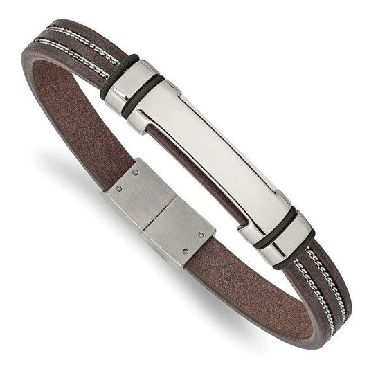 Brown Leather Stainless Bracelet