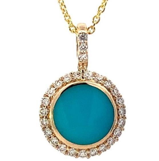 14k Turquoise Diamond Pendant