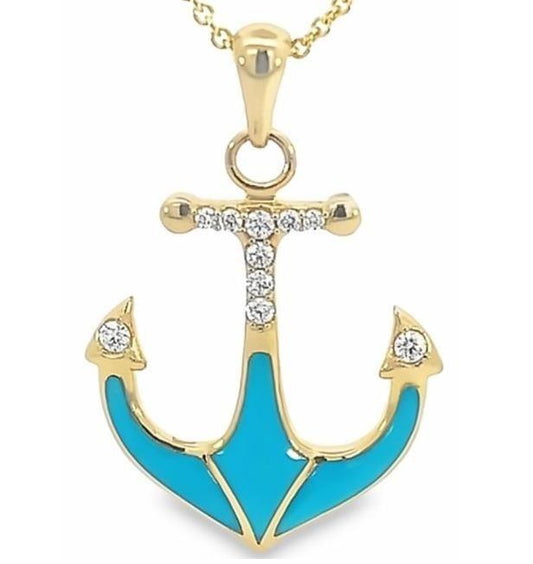 14k Turquoise Diamond Anchor