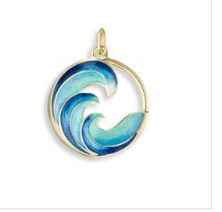 18ky Blue Enamel Wave Pendant