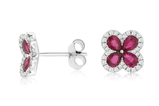 14kw Ruby and Diamond Flower Earrings