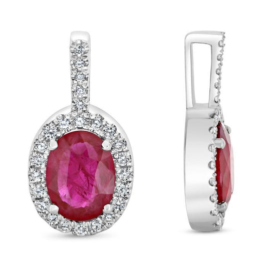 14kw Oval Ruby and Diamond Halo Pendant