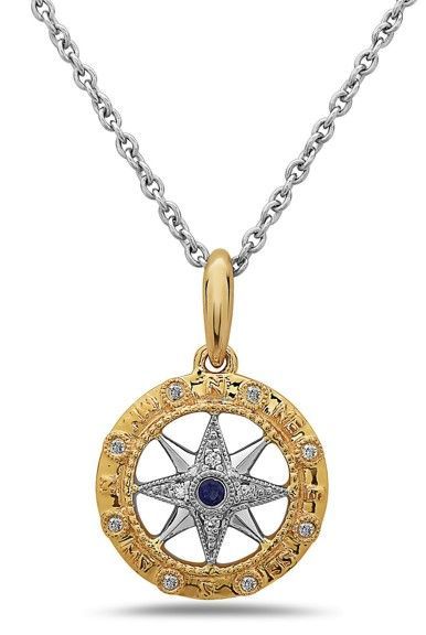 14ky Diamond and Sapphire Compass Necklace