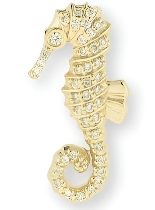 14k Yellow Gold Diamond Seahorse