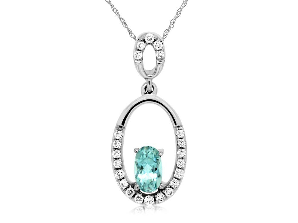 14KW Oval Aquamarine Diamond Pendant