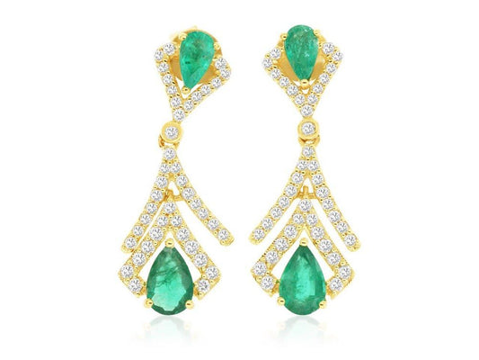 14ky Emerald and Diamond Dangle Earrings