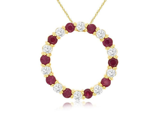 14ky Diamond and Ruby Circle Necklace