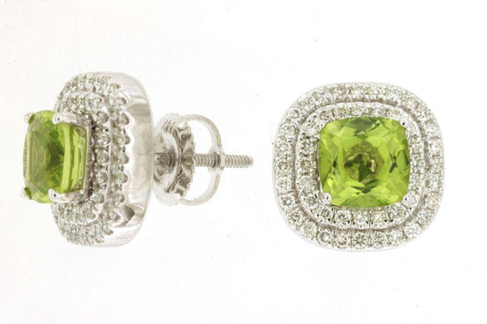 14kw Peridot Diamond Halo Earrings