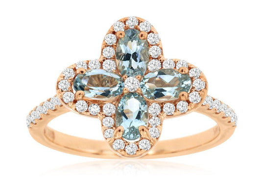 Clover Aqua and Diamond Ring