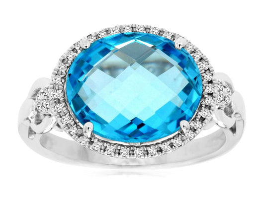 14K Blue Topaz Diamond Ring