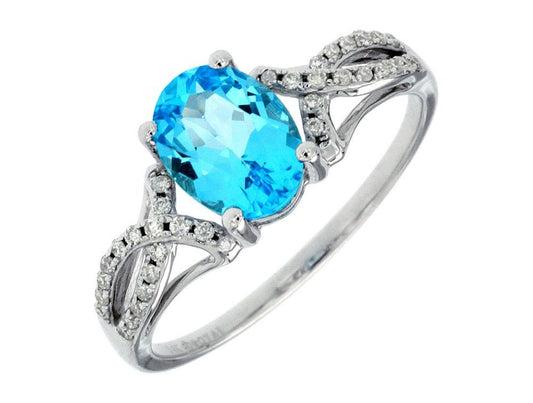 Oval Blue Topaz Diamond Ring