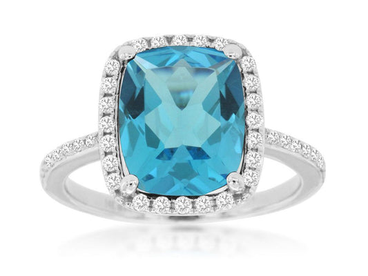 14kw Blue Topaz Diamond Ring