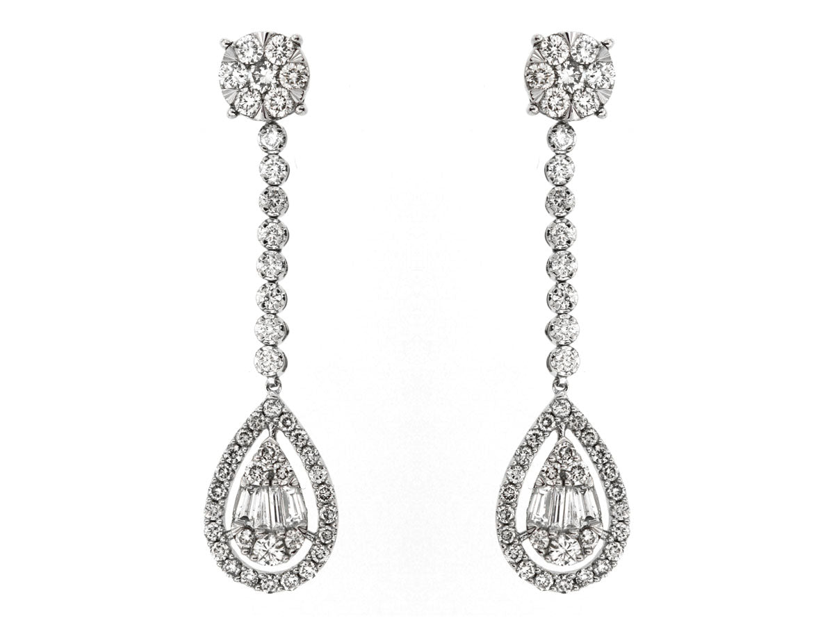 Pear Shaped Diamond Cluster Drop Earrings 14K Yellow Gold, Drop Earrings 